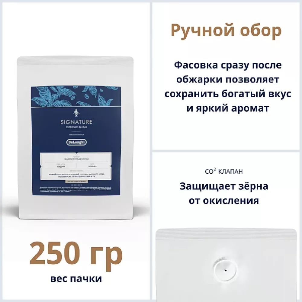 Кофе в зернах DeLonghi Signature coffee Espresso blend 250 гр.